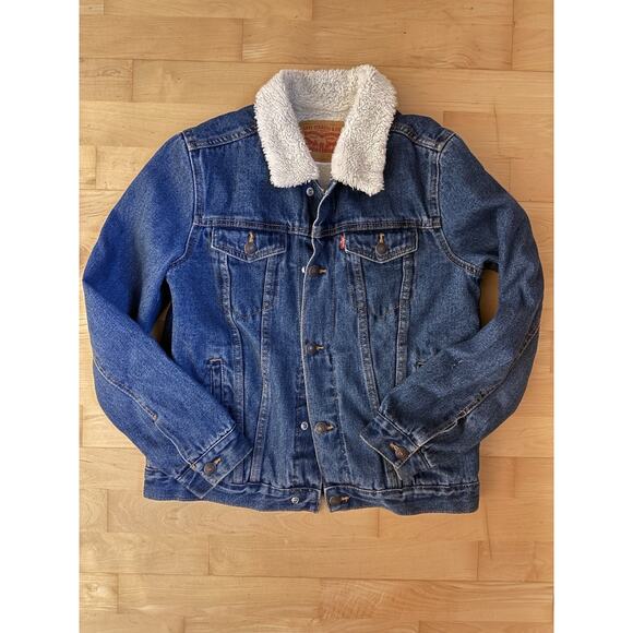 Levi's Denim Sherpa Jacket Blue Premium Popper Trucker Western L - Picture 1 of 2